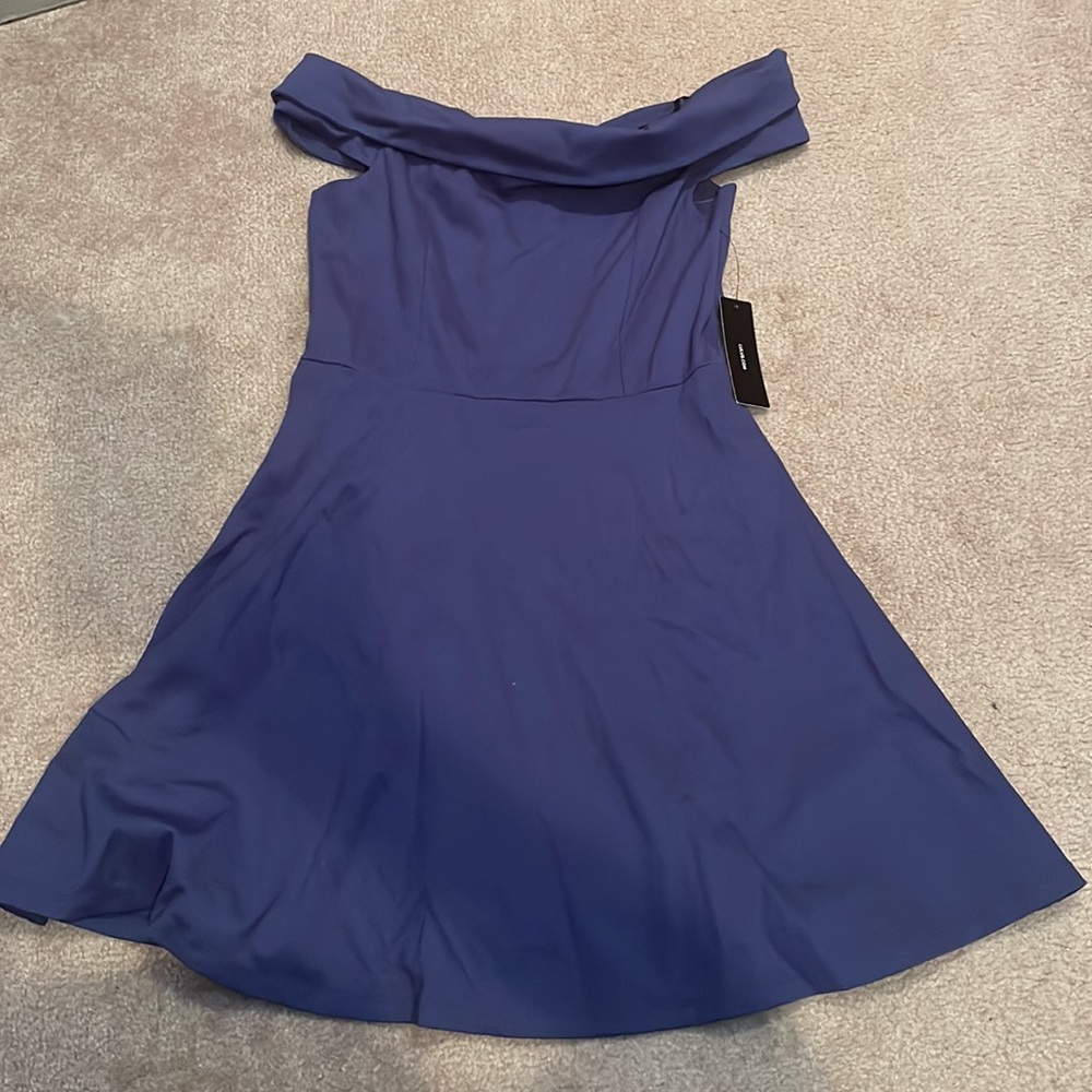LULU’S NWT Season of Fun Iff the Shoulder Denim Blue Skater Dress - Picture 8 of 12
